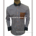 leather pocket on left check checked men's casual shirt in latest design